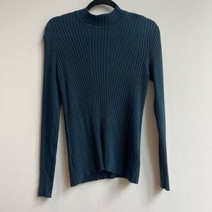 H&M Women's Mock Neck Ribbed Long Sleeve Blue Sweater Size L